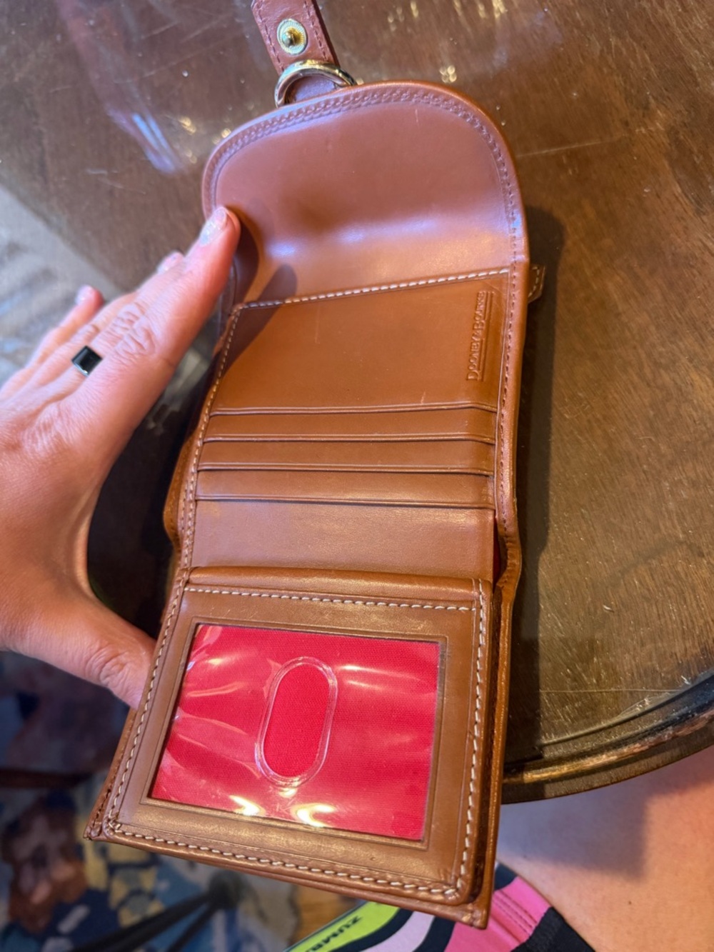 Dooney & Bourke Two-Tone Pebbled Leather Zip Wallet in Light Brown and Chestnut - Picture 2 of 5